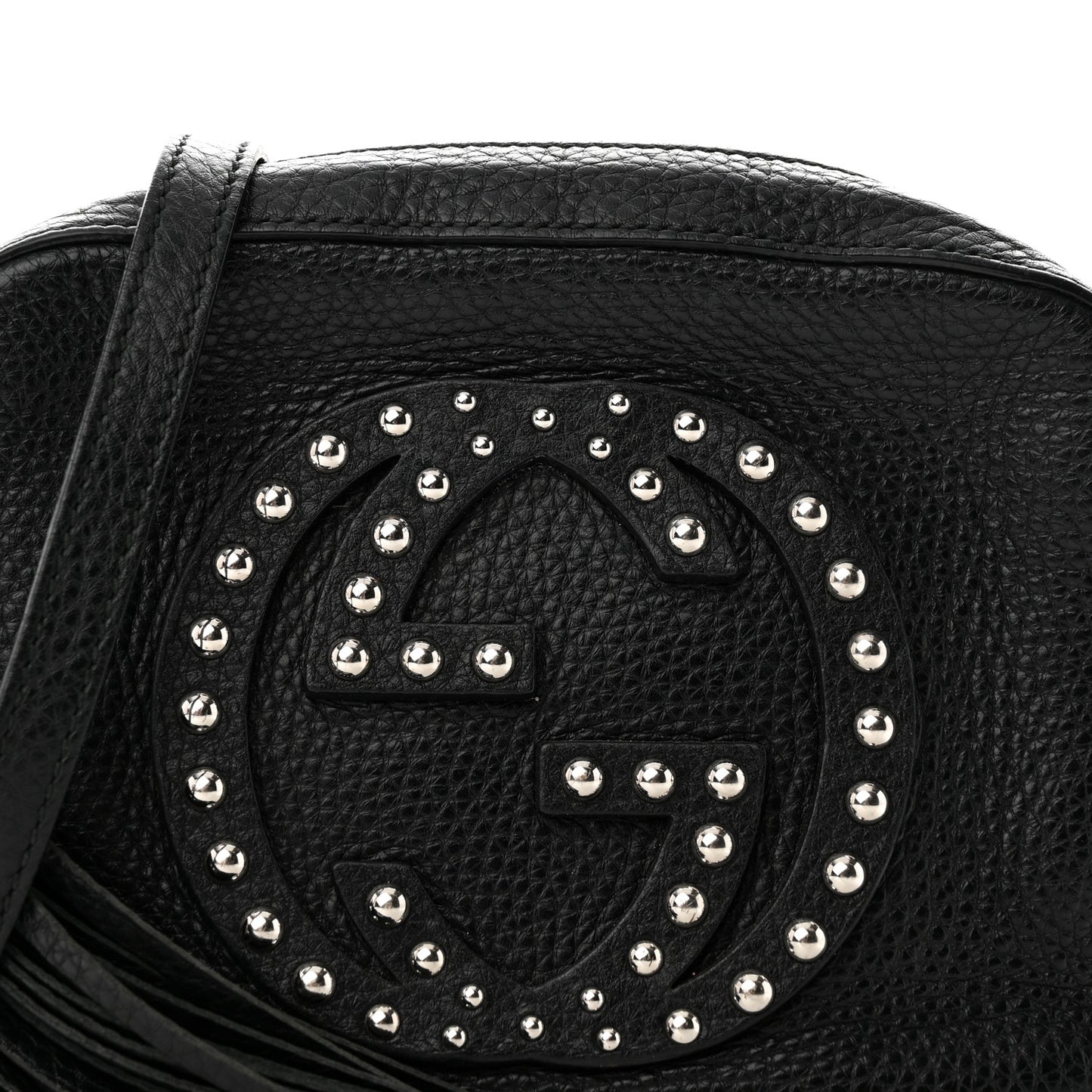 Pebbled Calfskin Studded Small Soho Disco Bag Black