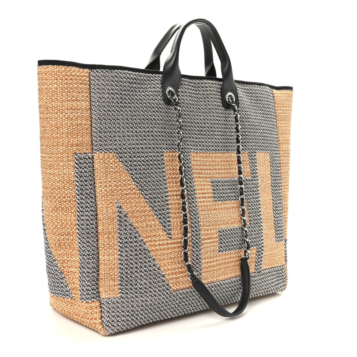 Mixed Fibers Large Maxi Shopping Bag Blue Beige