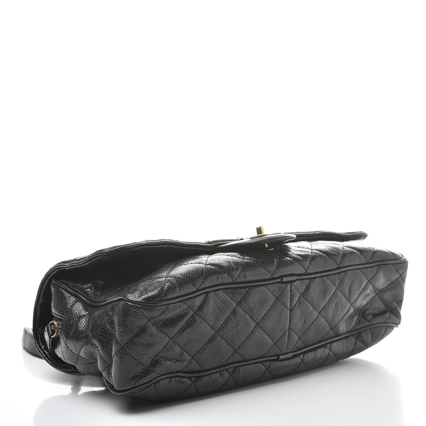 Crumpled Grained Calfskin Quilted Large Shiva Flap Black