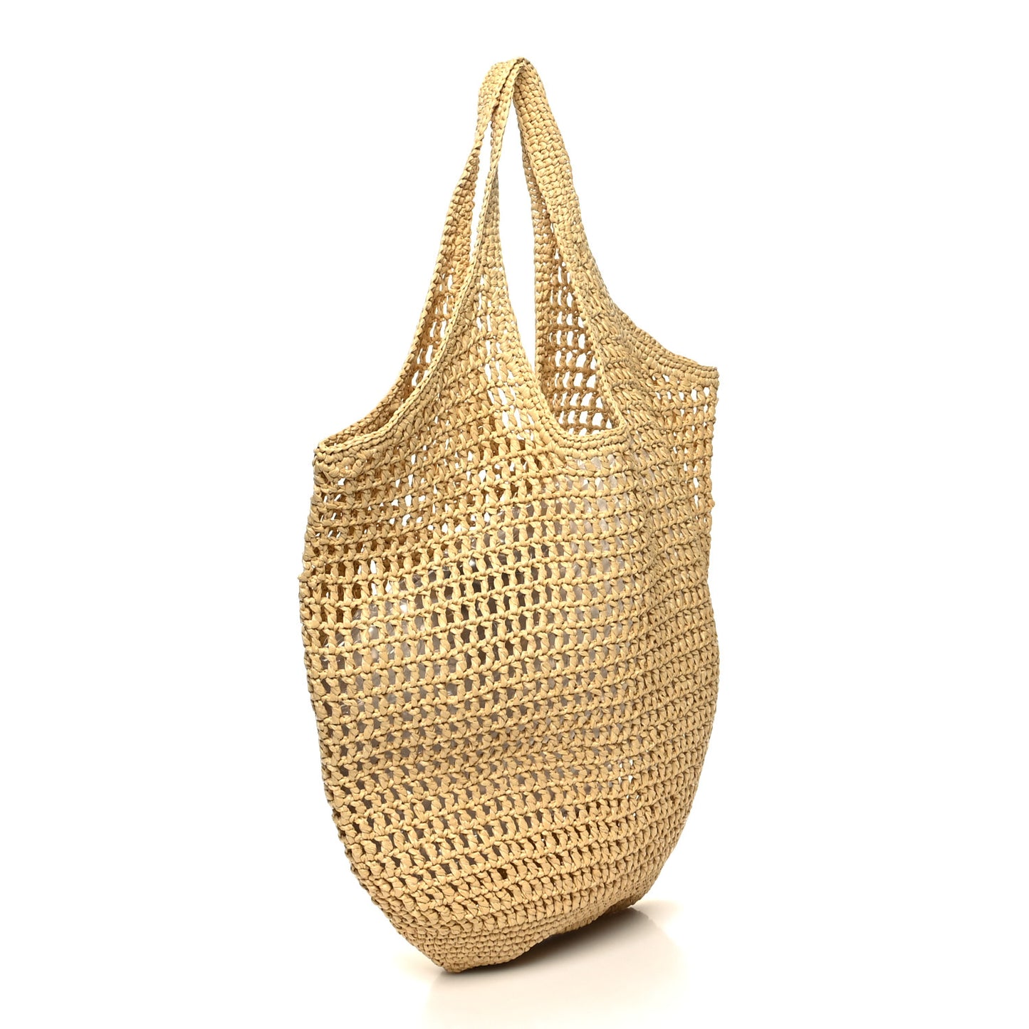 Yarn Raffia Effect Crochet Logo Embroidered Shopping Tote Bag Naturale