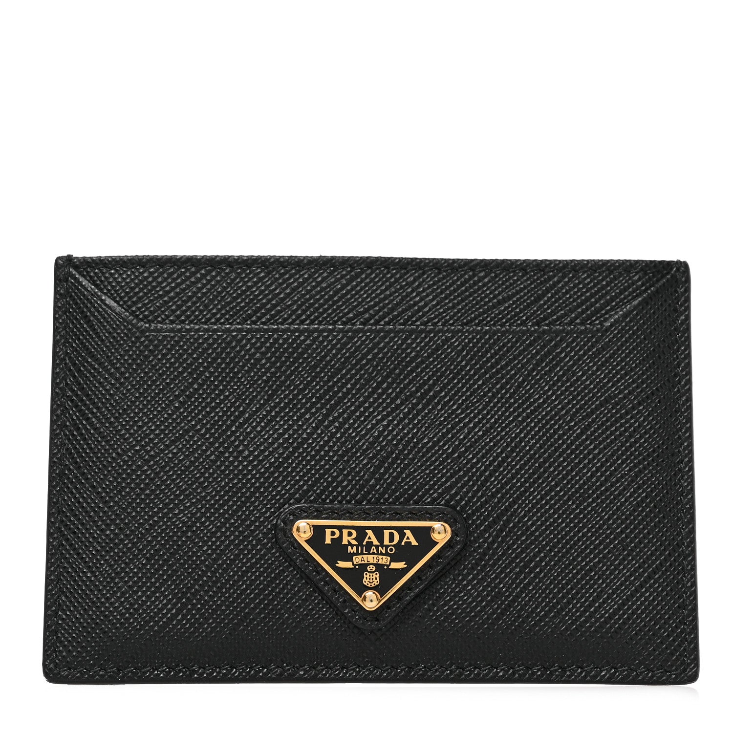 Prada Saffiano Triangle Card Holder Black 1 of 5
