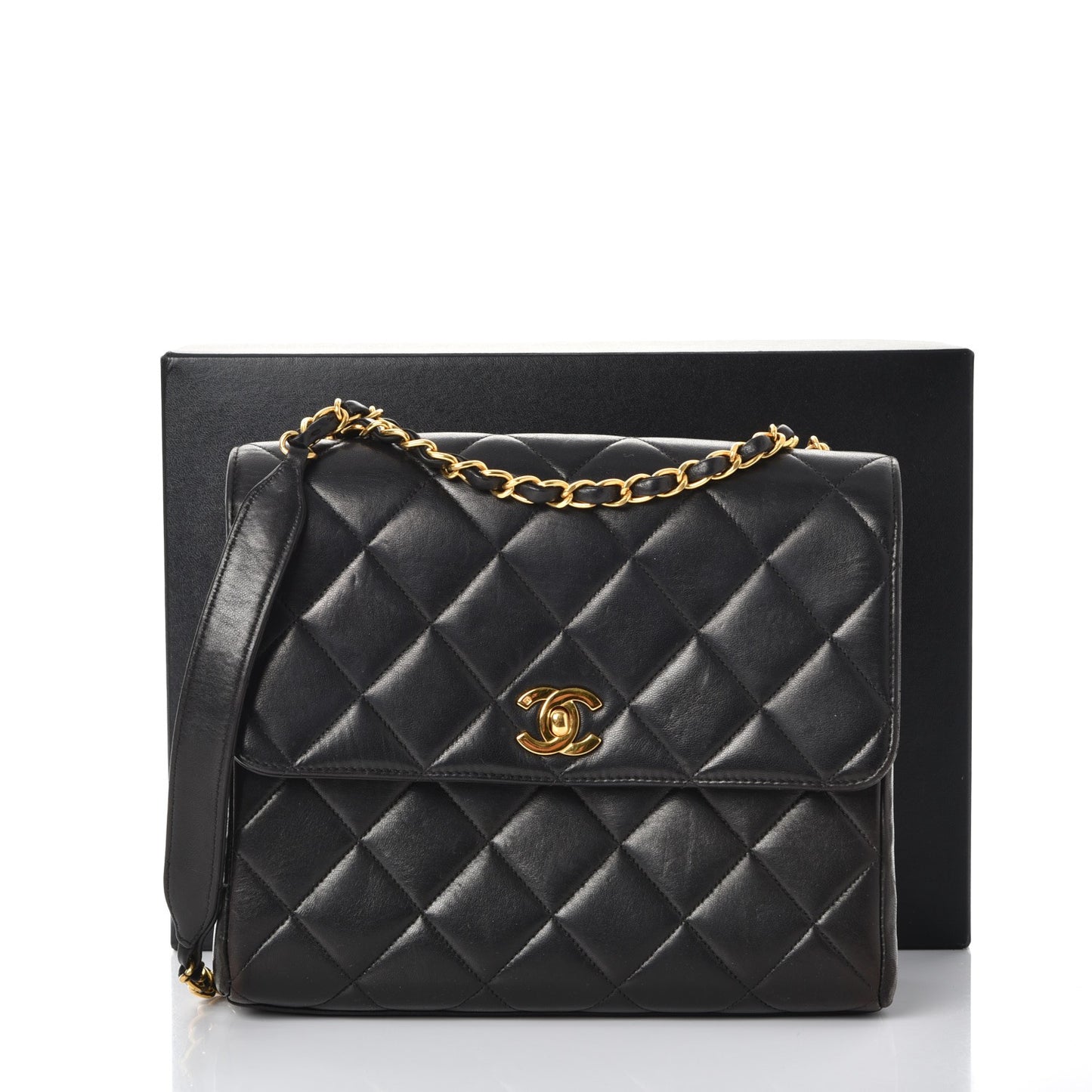 Lambskin Quilted Shoulder Flap Black