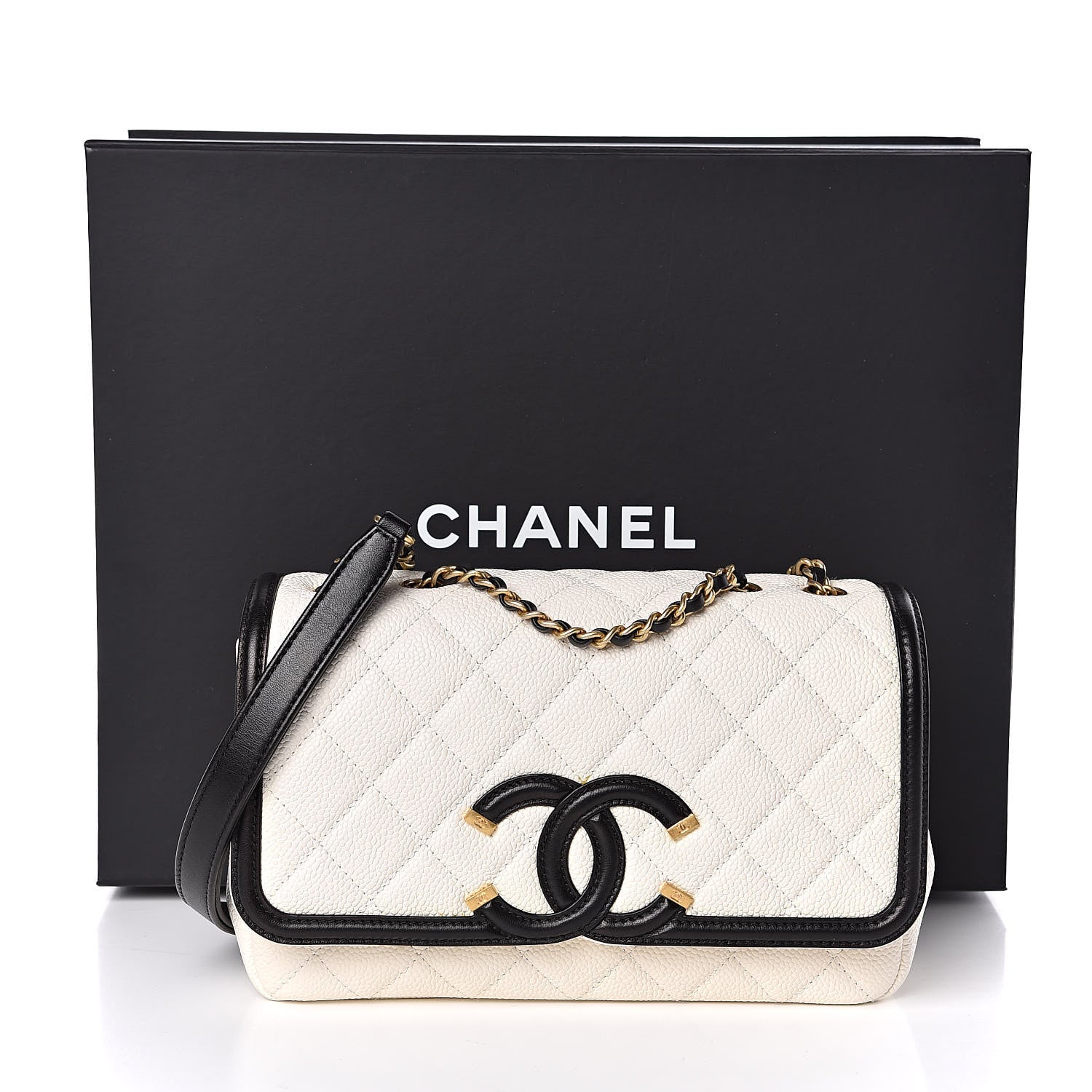 Chanel Caviar Quilted Small CC Filigree Flap White Black 11 of 11