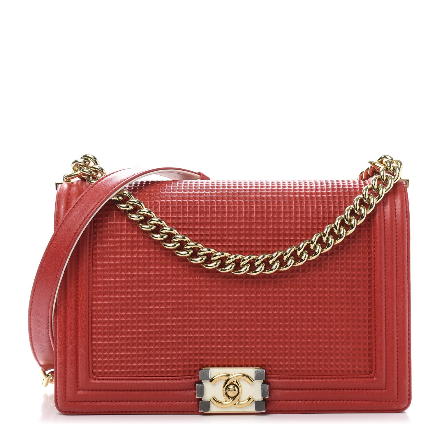 Chanel Lambskin Embossed New Medium Boy Cube Flap Red 1 of 21