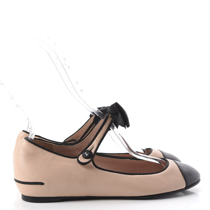 Chanel Lambskin Bow Mary Jane Ballerina Flats 38 Beige Black 4 of 10
