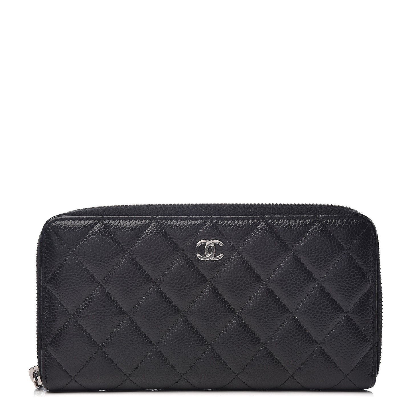 Caviar Quilted Large Gusset Zip Around Wallet Black