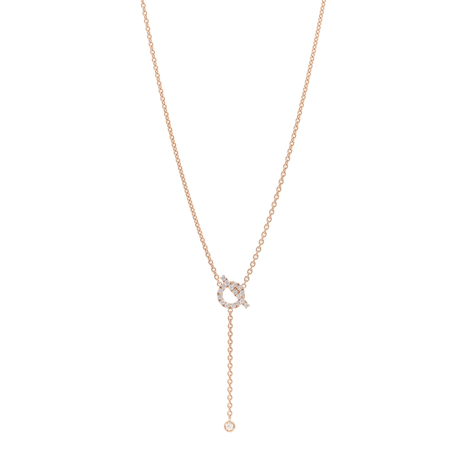 Hermes 18K Rose Gold Diamond Finesse Lariat Necklace 1 of 5
