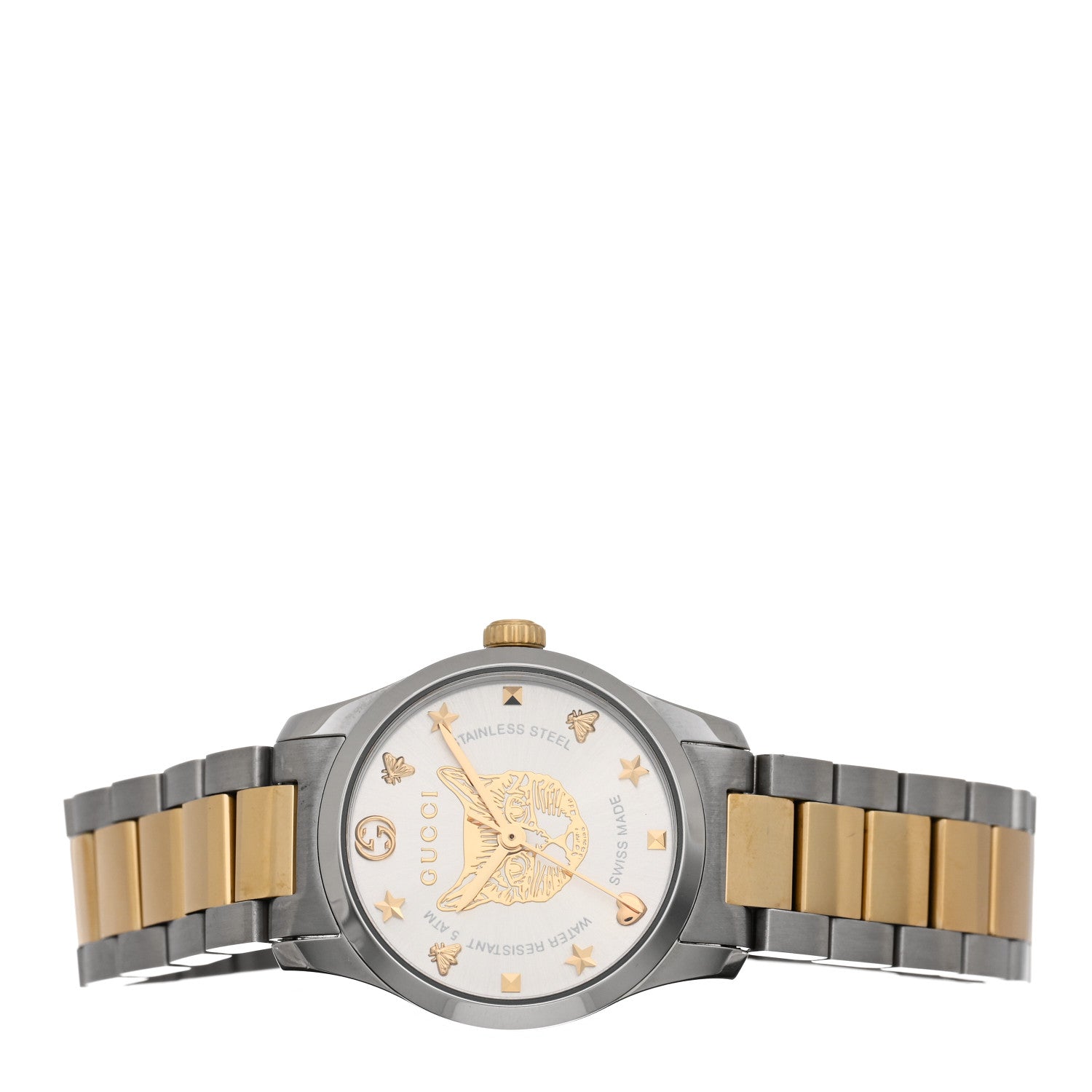 Gucci Stainless Steel 27mm G-Timeless Two Tone Cat Quartz Watch 2 of 4