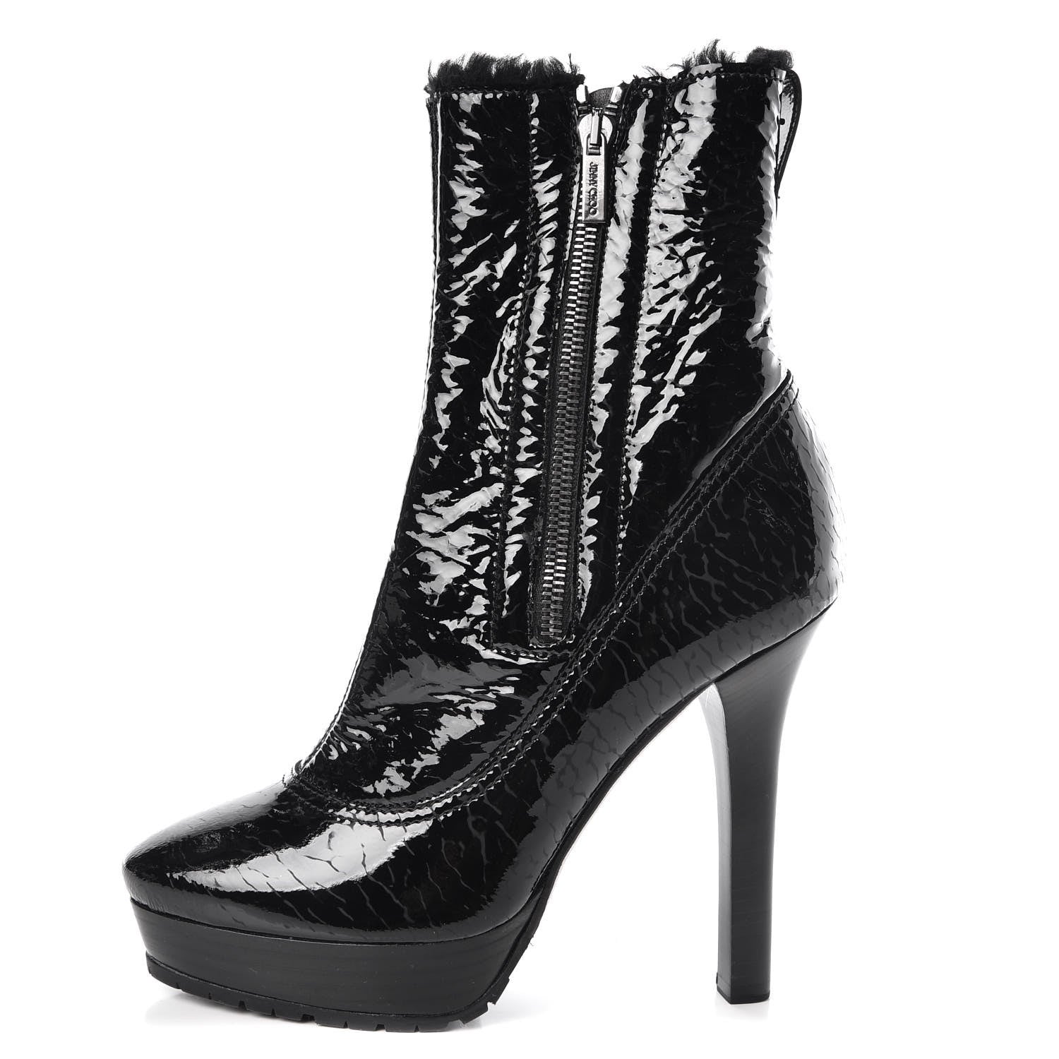 Jimmy Choo Patent Shearling Trixie Ankle Boots 37 Black 1 of 10