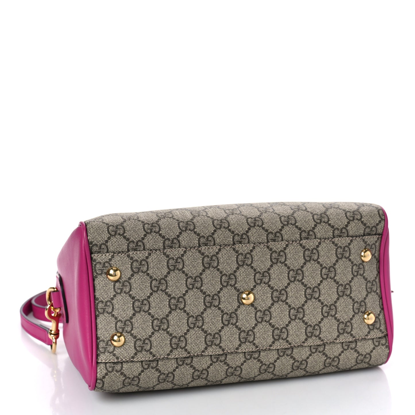GG Supreme Monogram Moon Calfskin Small Boston Beige Ebony Hibiscus Red New Rosette