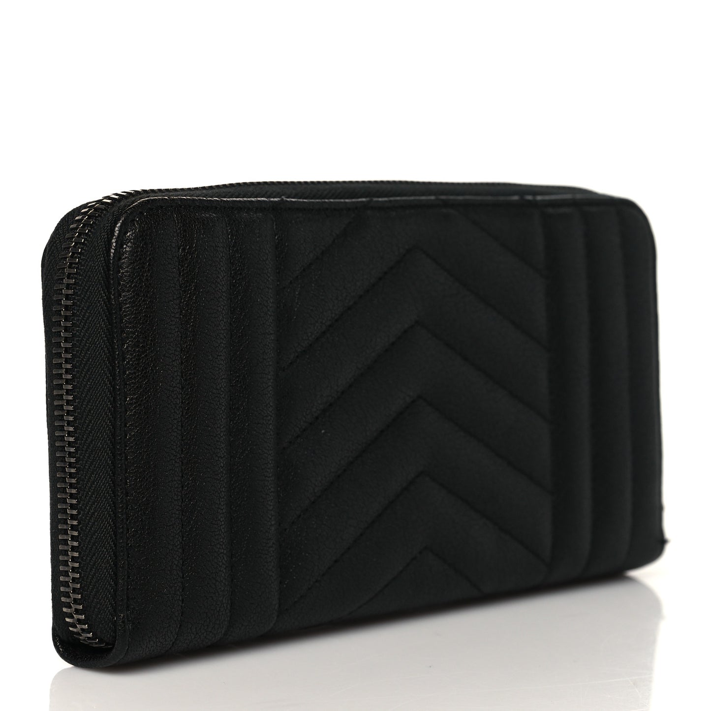 Sheepskin Tri-Quilt Monogram Zip Around Wallet Black
