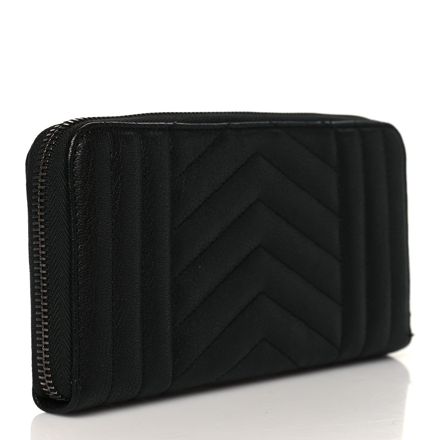 Saint Laurent Sheepskin Tri-Quilt Monogram Zip Around Wallet Black 2 of 9