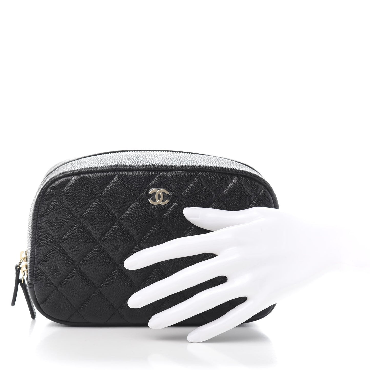 Caviar Quilted Curvy Pouch Cosmetic Case Black