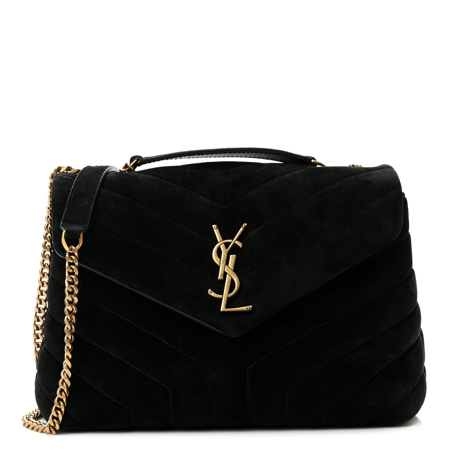 Suede Calfskin Y Quilted Monogram Small Loulou Chain Satchel Black