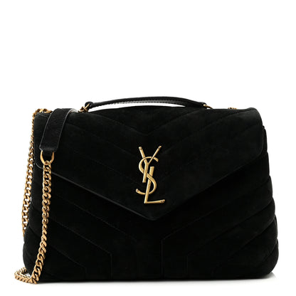 Saint Laurent Suede Calfskin Y Quilted Monogram Small Loulou Chain Satchel Black 1 of 10