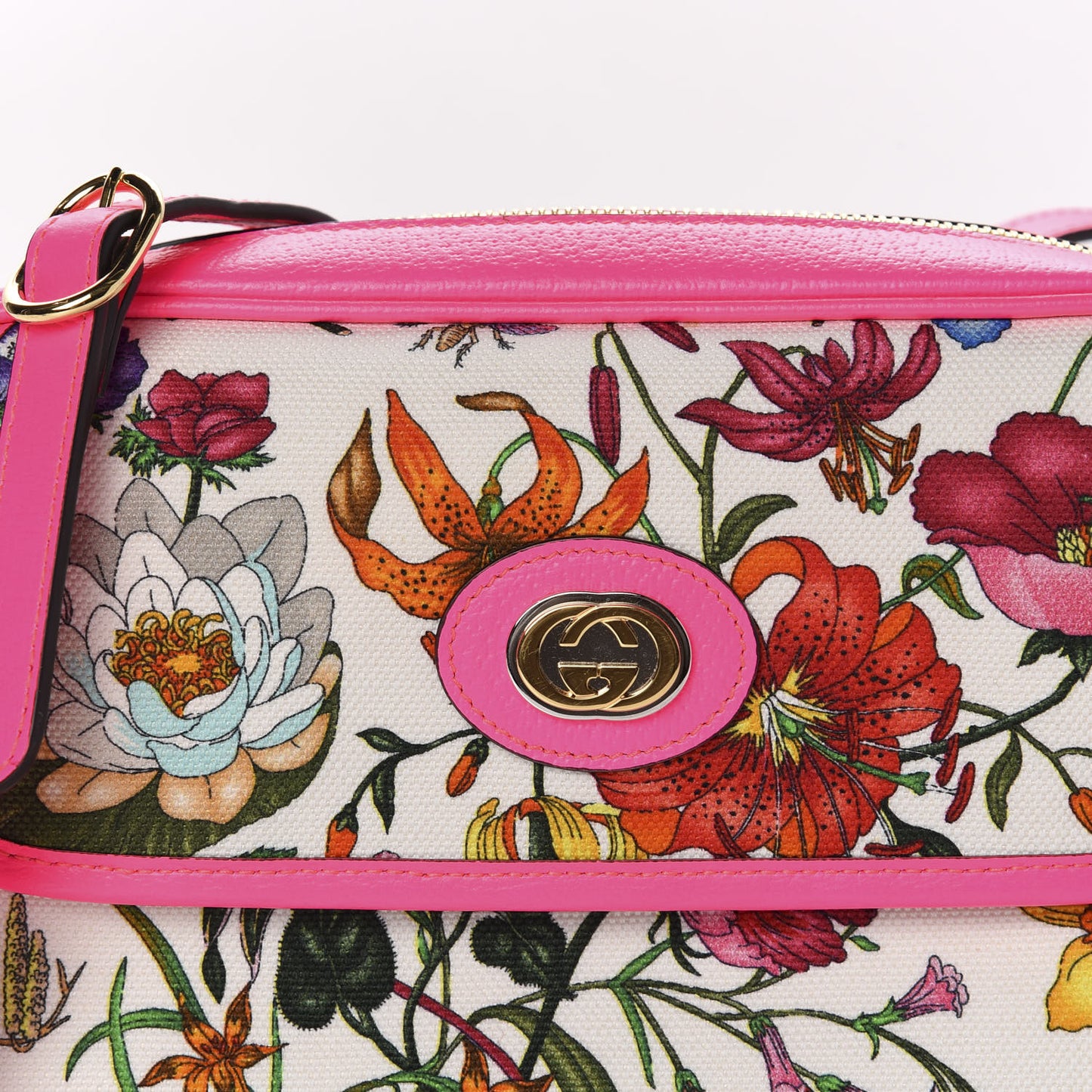 Canvas Flora Floral Shoulder Bag White Fuchsia Fluo