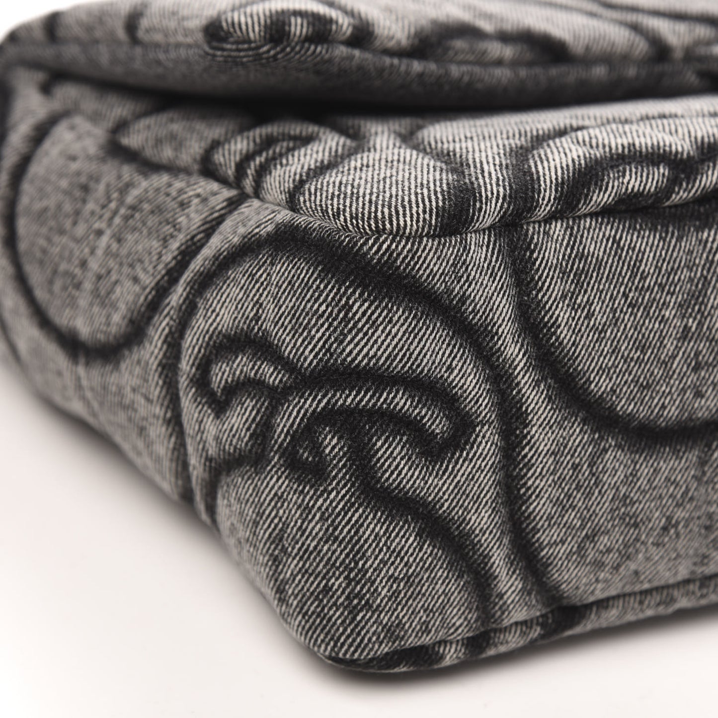 Denim Embossed CC Logo Print Jumbo Single Flap Grey Black