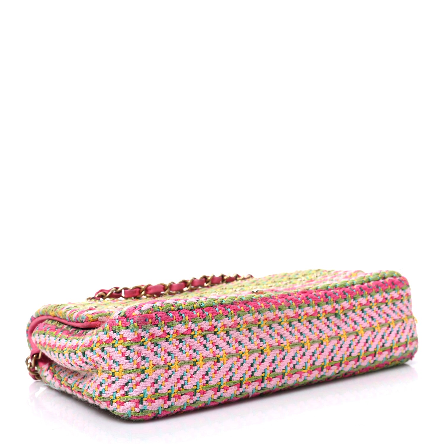 Chanel Cotton Mixed Fibers Woven Medium Flap Pink Green 4 of 8