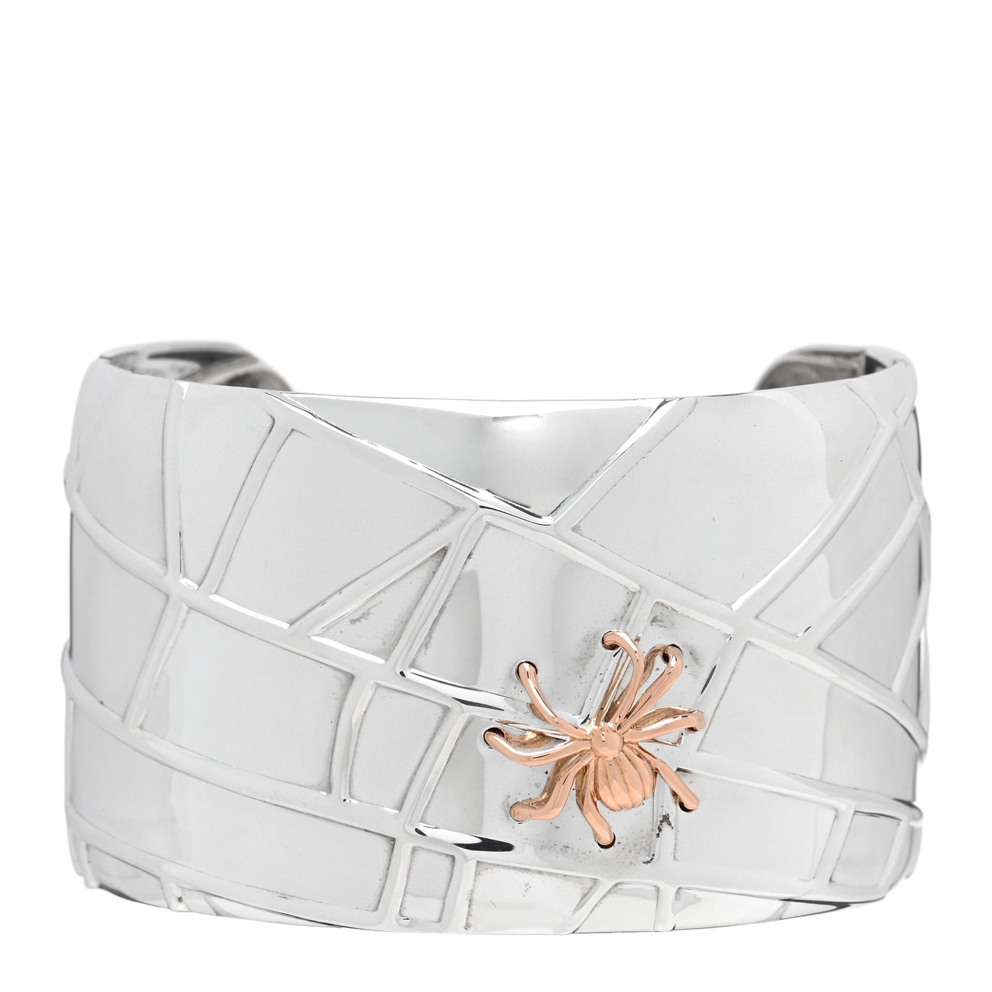 Sterling Silver 18K Rose Gold Spider Web Cuff Bracelet