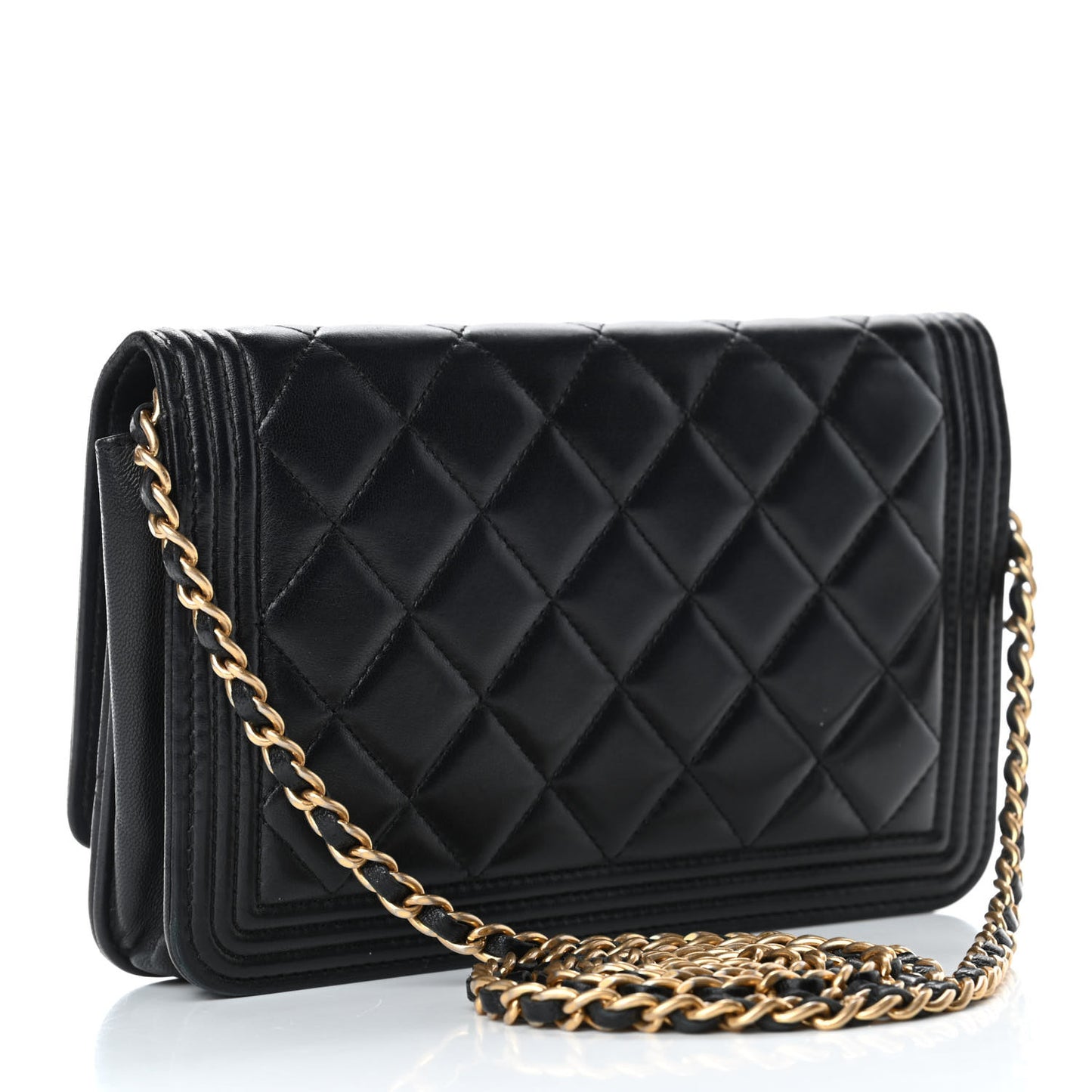 Lambskin Quilted Boy Wallet On Chain WOC Black