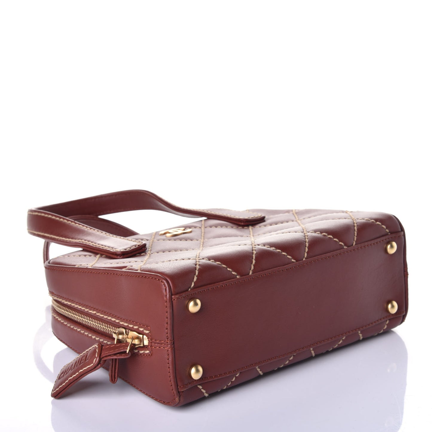 Calfskin Contrast Stitch Small Surpique Bowler Brown