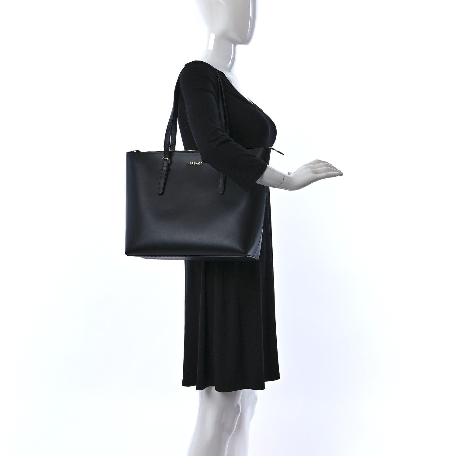 Versace Calfskin Shopping Tote Black 2 of 10