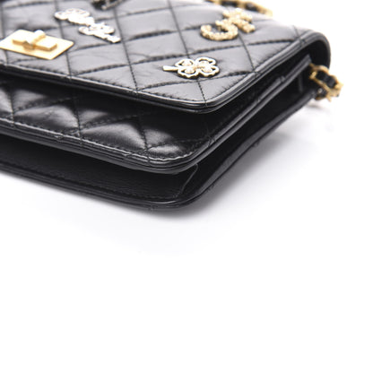 Chanel Aged Calfskin Quilted Lucky Charms 2.55 Reissue Wallet On Chain WOC Black 11 of 12