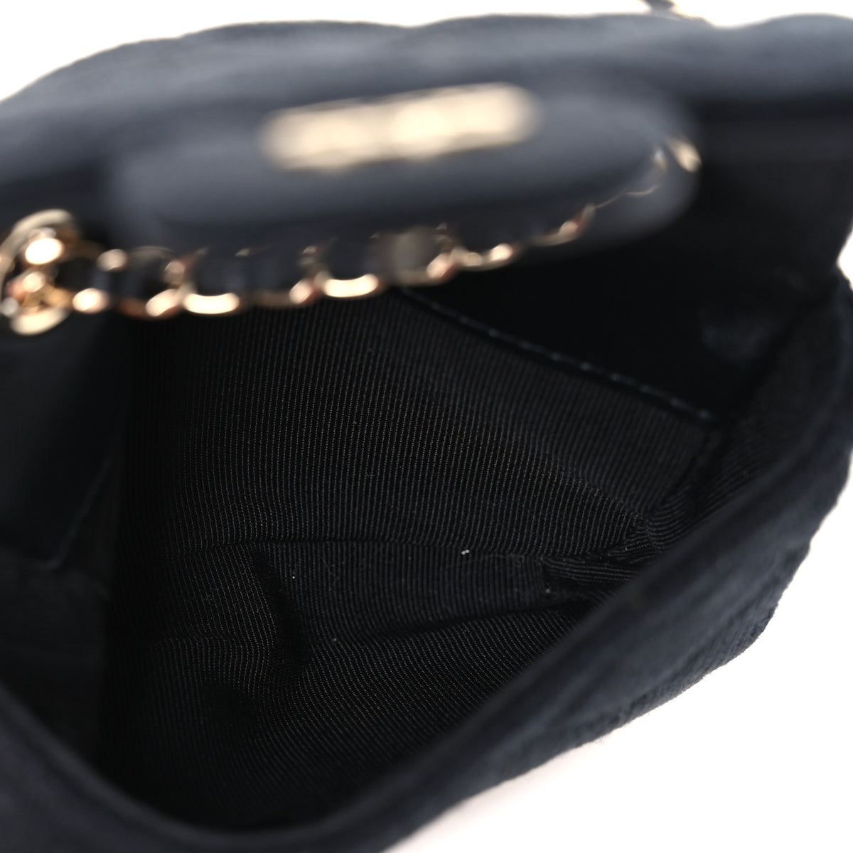Jersey Quilted Flap Chain Waist Bag Black