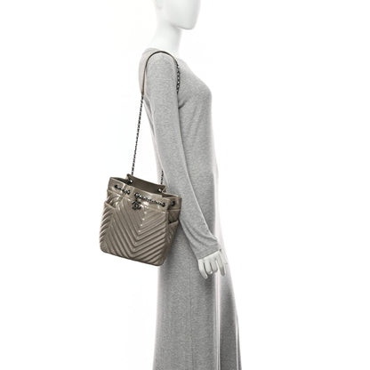 Chanel Iridescent Calfskin Chevron Small Urban Spirit Drawstring Bag Silver 2 of 10