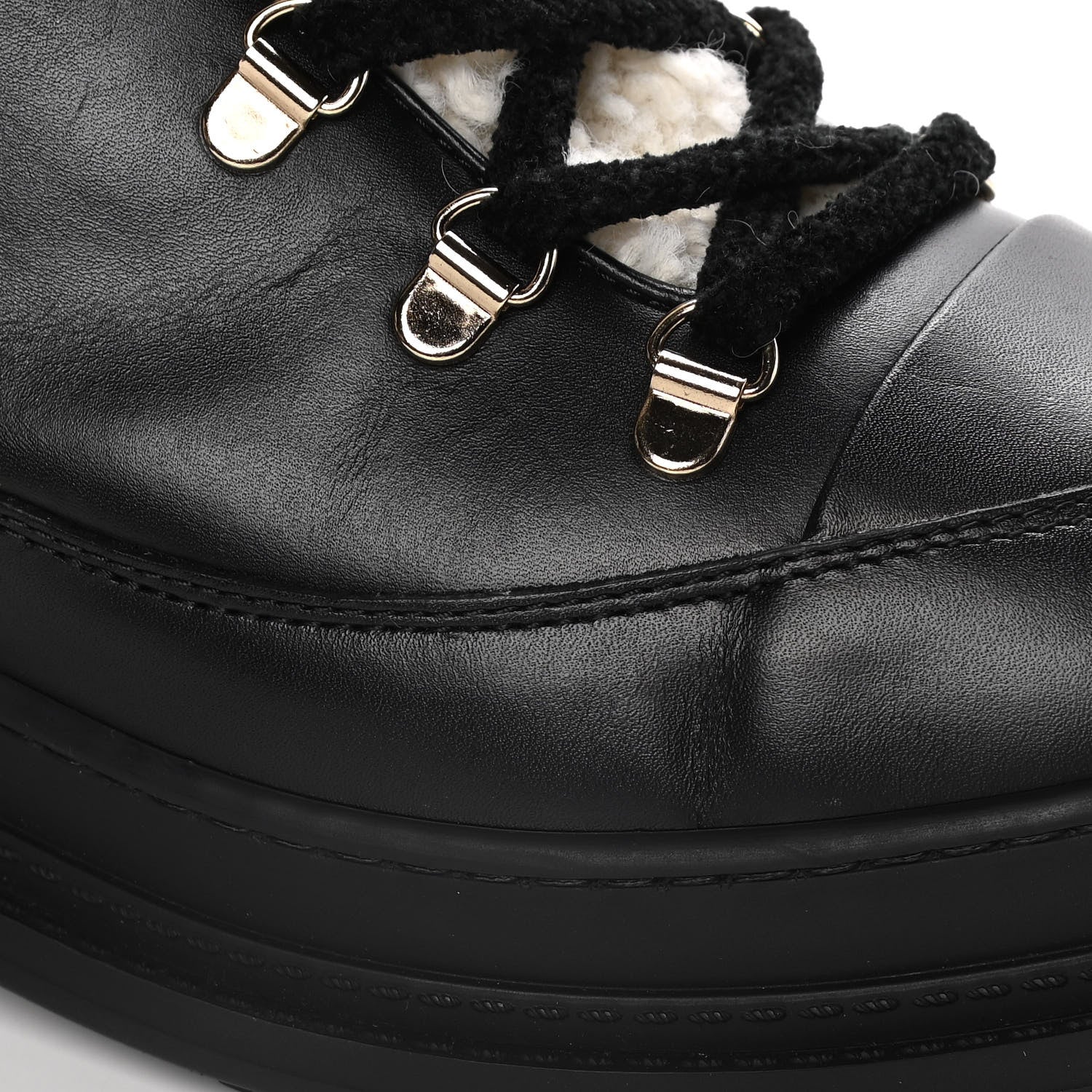 Chanel Calfskin Shearling CC Lace Up Boots 40.5 Black 15 of 16
