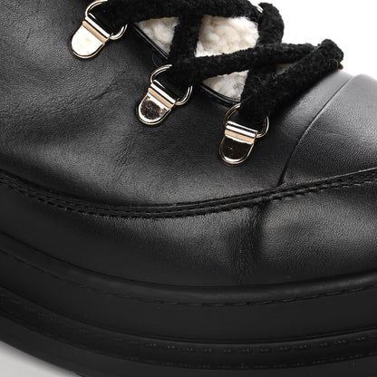 Chanel Calfskin Shearling CC Lace Up Boots 40.5 Black 15 of 16