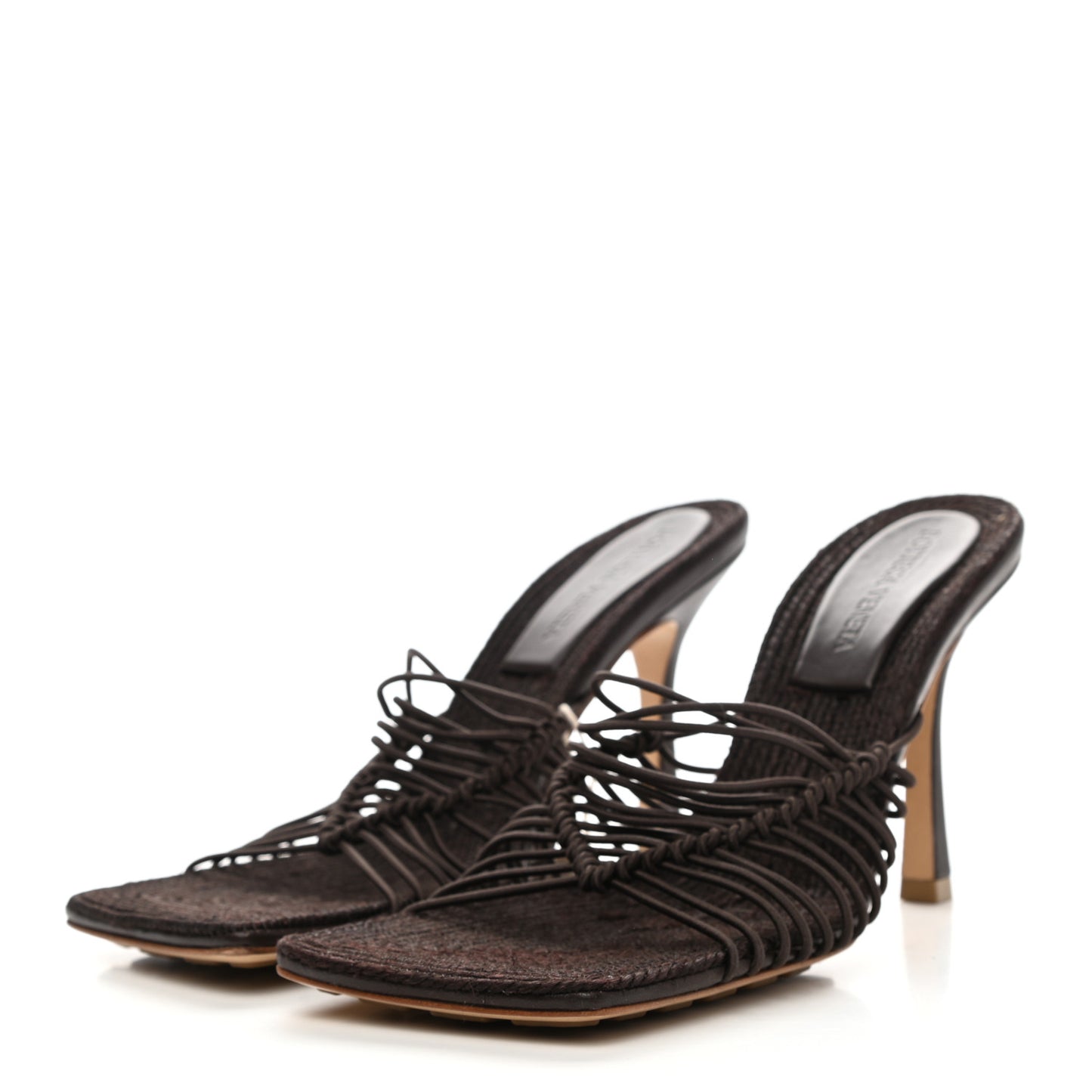 Raffia Elasticized Stretch Mule Sandals 39 Bitter Chocolate