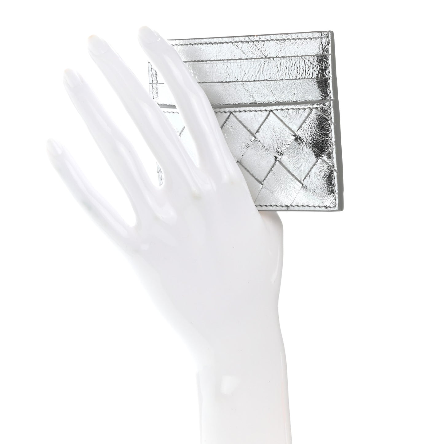 Metallic Nappa Intrecciato Card Holder Silver