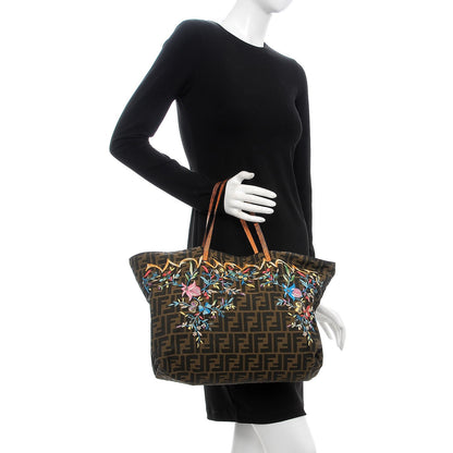 Fendi Lizard Zucca Embroidered Large Tote Tobacco Multicolor 2 of 9
