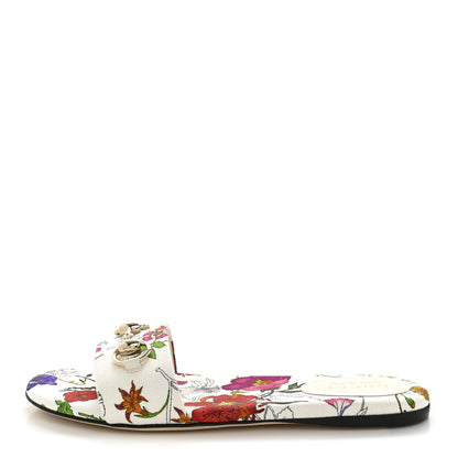 Gucci Canvas Flora Print Horsebit Slide Sandals 37 White 1 of 9