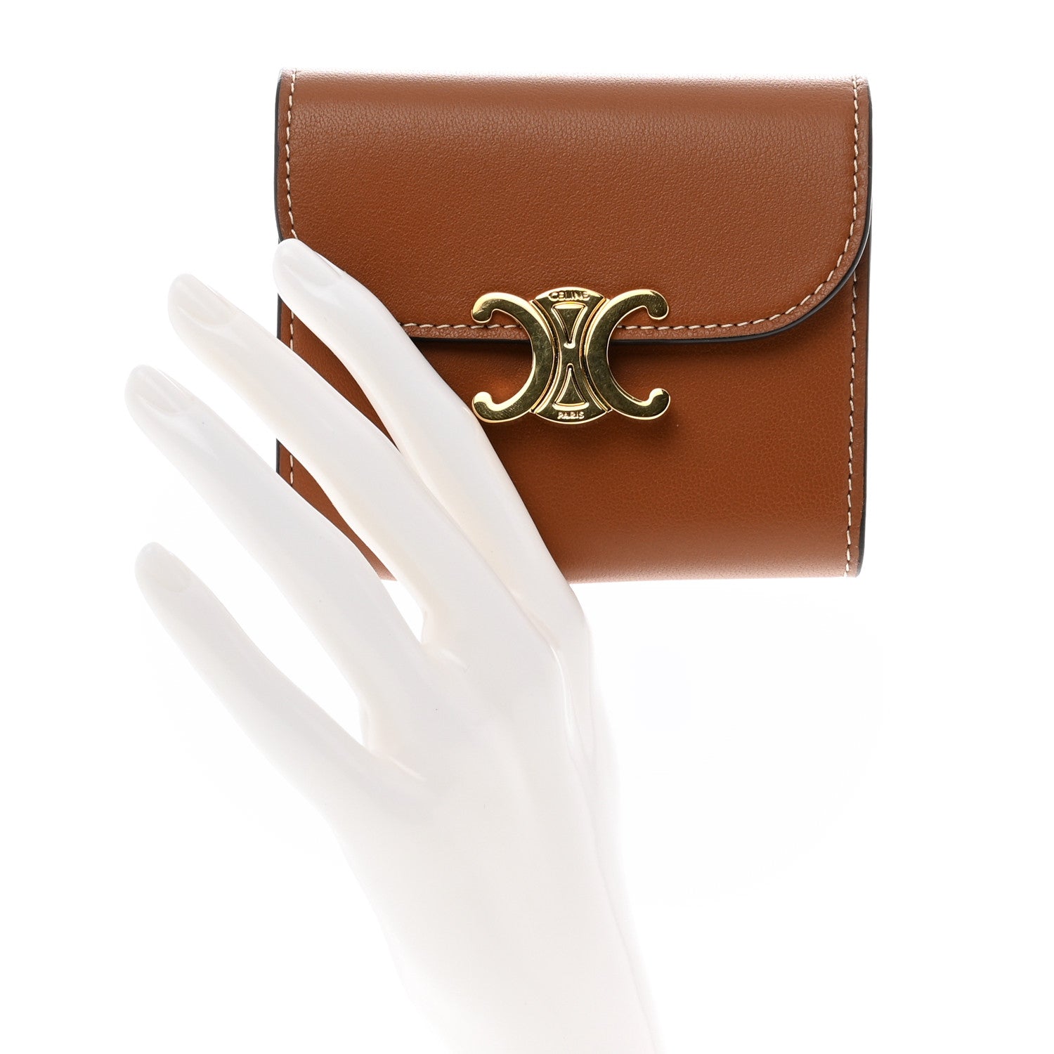 Celine Shiny Smooth Lambskin Small Triomphe Wallet Tan 2 of 8