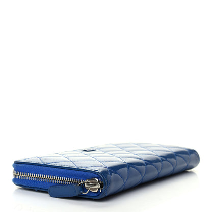 Chanel Patent Calfskin Quilted Large Gusset Zip Around Wallet Blue 4 of 4