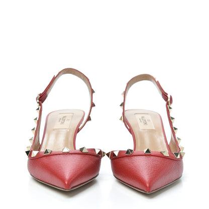 Valentino Garavani Pebbled Calfskin Rockstud Half D'Orsay Slingback 50mm Pumps 37.5 Rosso Valentino 2 of 7