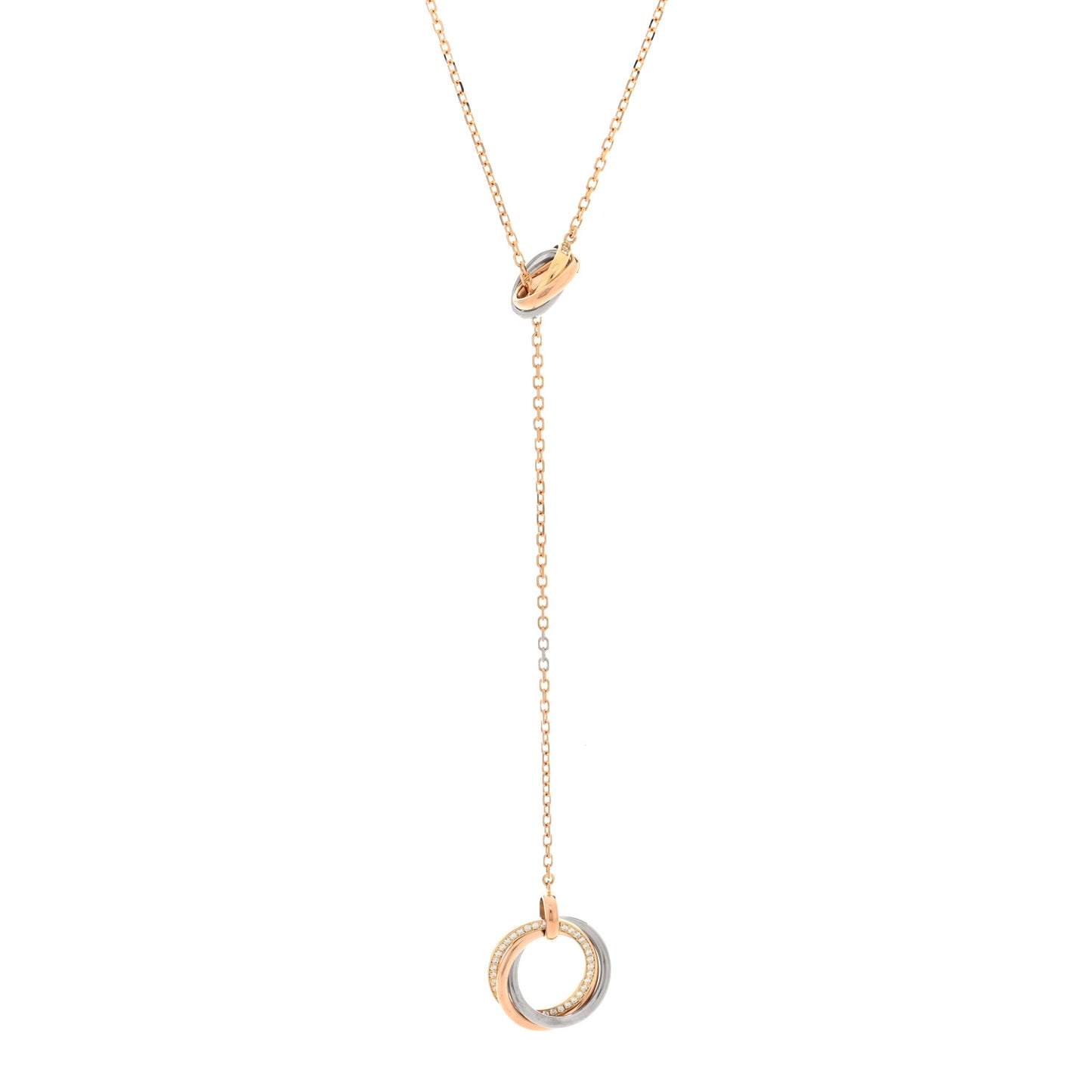 18K Pink Yellow White Gold Diamond Trinity Lariat Necklace