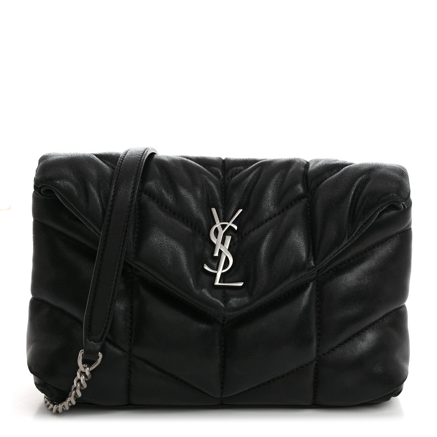 Saint Laurent Lambskin Quilted Toy Loulou Puffer Monogram Chain Satchel Black 1 of 16