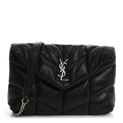 Saint Laurent Lambskin Quilted Toy Loulou Puffer Monogram Chain Satchel Black 1 of 16
