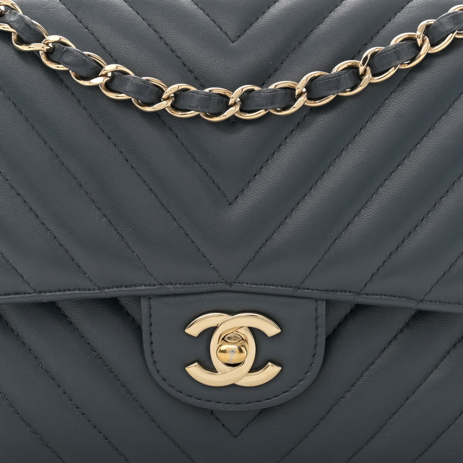Chanel Lambskin Chevron Quilted Medium Double Flap Dark Grey 8 of 16