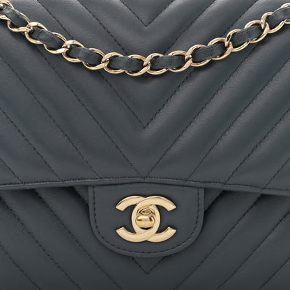 Chanel Lambskin Chevron Quilted Medium Double Flap Dark Grey 8 of 16
