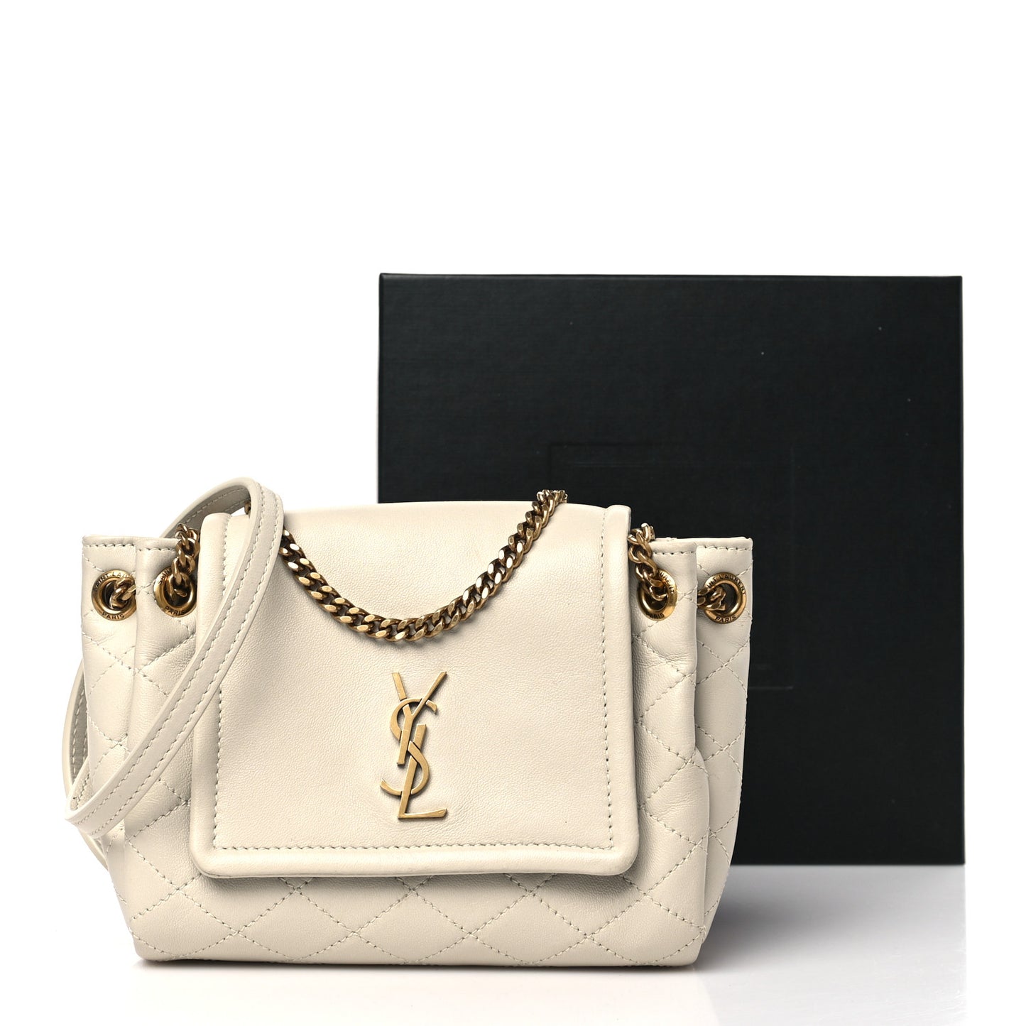 Lambskin Quilted Monogram Mini Nolita Blanc Vintage