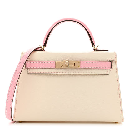 Hermes Chevre Mysore Horseshoe Mini Kelly Sellier 20 Nata Rose Sakura 1 of 10
