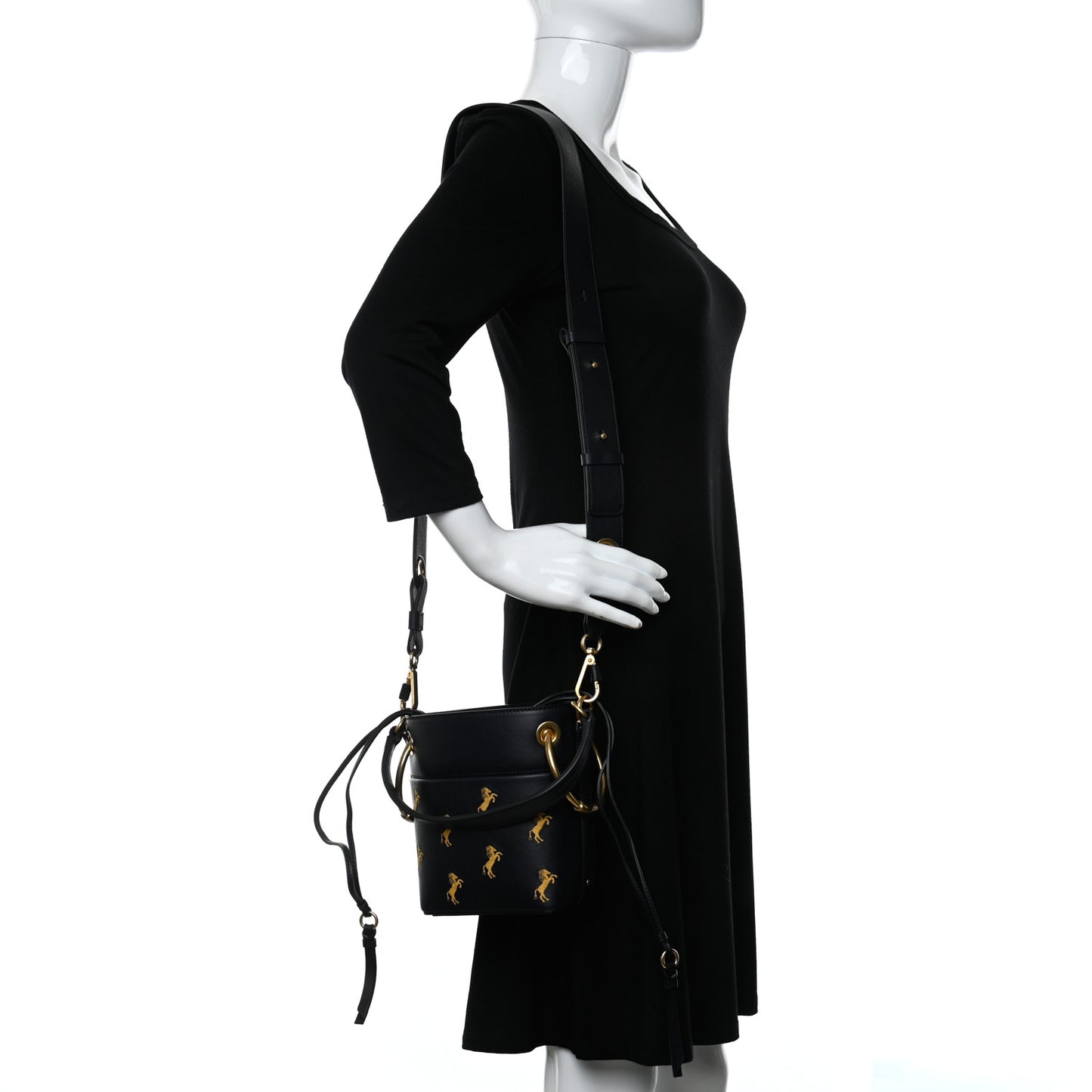 Smooth Calfskin Little Horses Embroidered Mini Roy Bucket Bag Full Blue