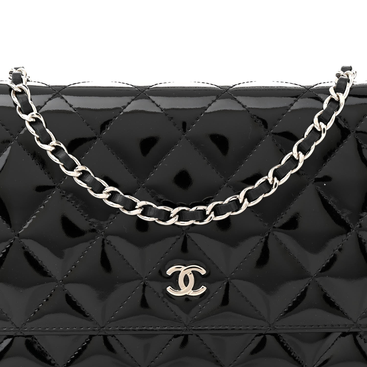 Chanel Patent Quilted Wallet On Chain WOC Black 8 of 12