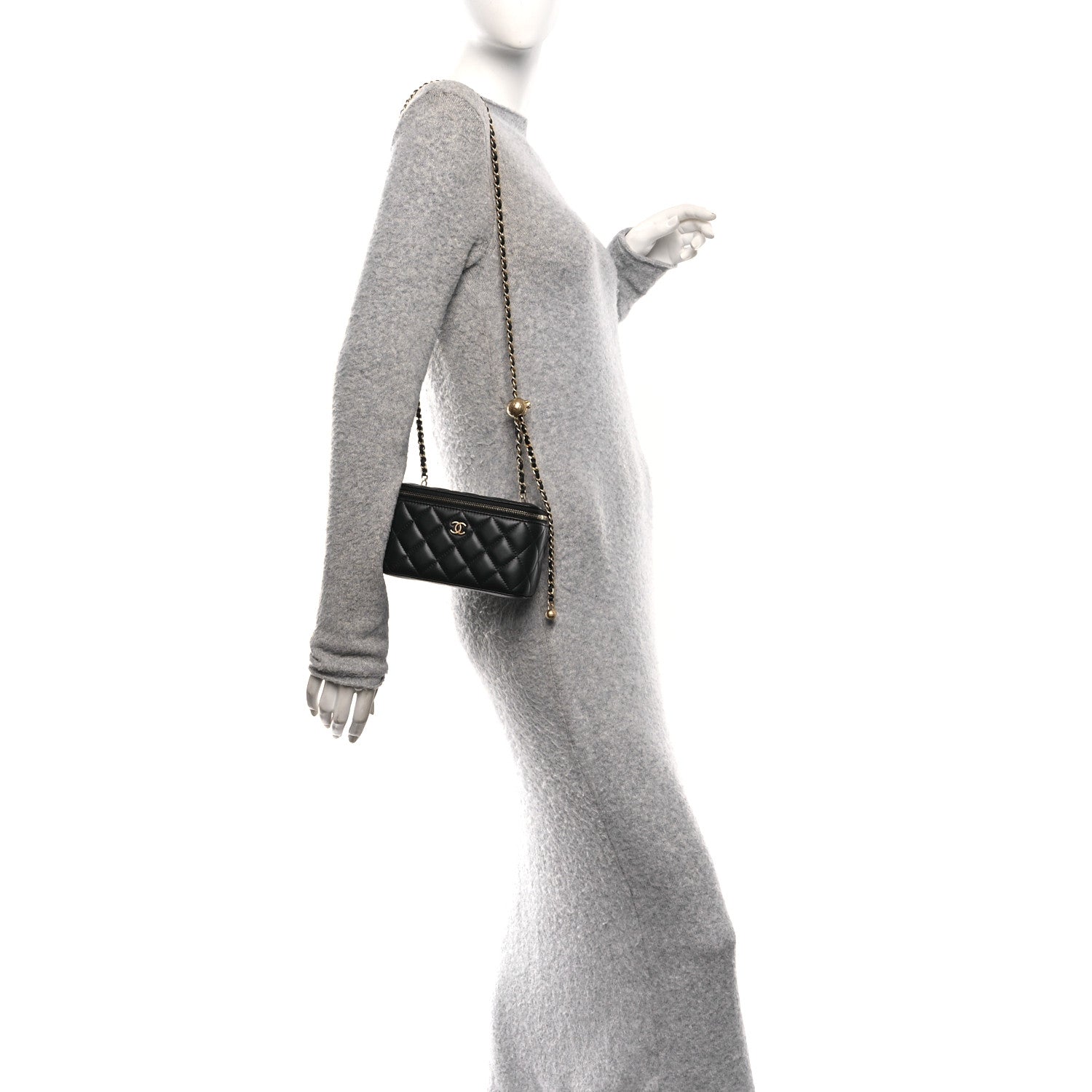 Chanel Lambskin Quilted Pearl Crush Small Vanity Case With Chain Black 2 of 10