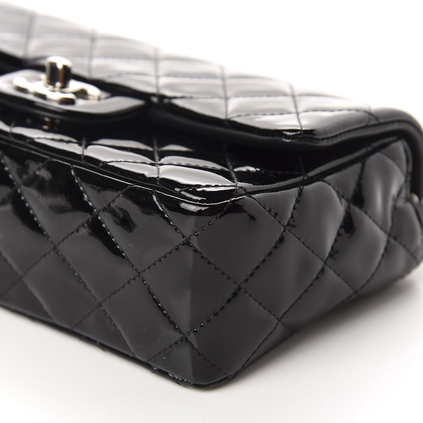 Patent Calfskin Quilted Mini Rectangular Flap Black