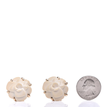 Chanel 18K Yellow Gold Agate Camellia Clip On Earrings 2 of 4